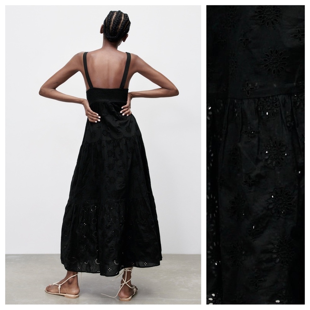 NWT. Zara Black Openwork Crossover V-neck Midi Tank Dress. Size S. - Picture 5 of 13
